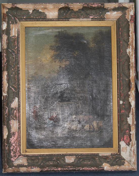 Early 19th century English School Shepherds at rest, 19.5 x 14in.